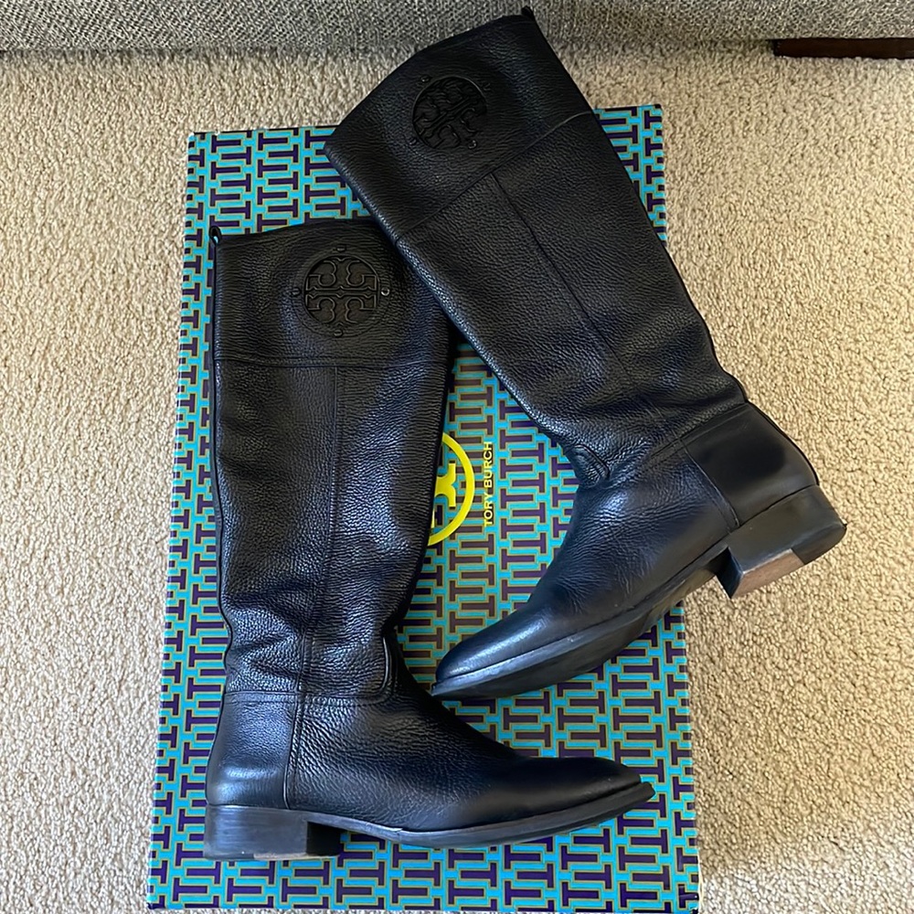 Black tumbled leather Tory Burch riding boot